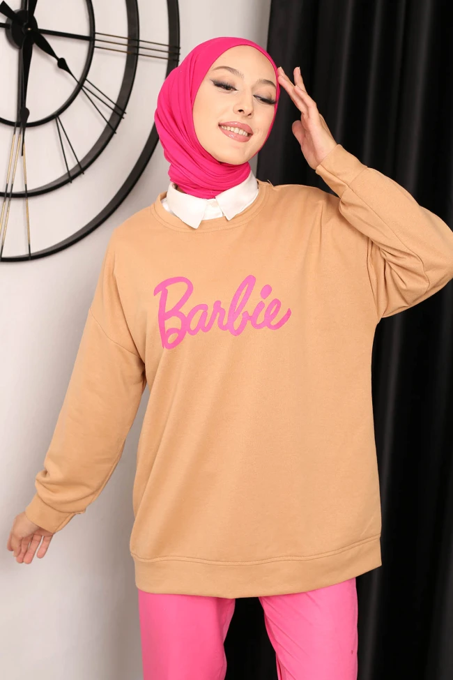 Bisküvi Barbie Baskılı İki İplik Sweatshirt