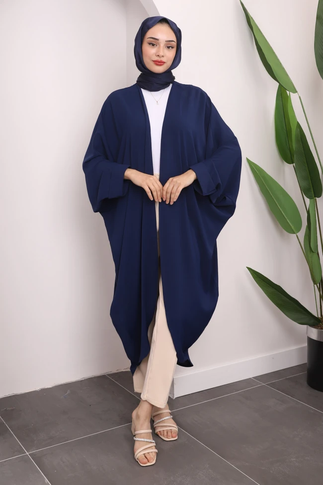 Lacivert Kol Detaylı Salaş Kimono