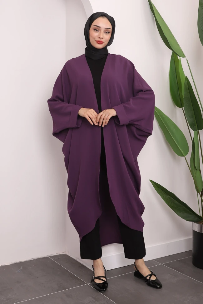 Mor Kol Detaylı Salaş Kimono