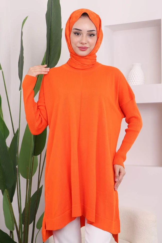 Orange Bisiklet Yaka Merserize Salaş Triko Tunik