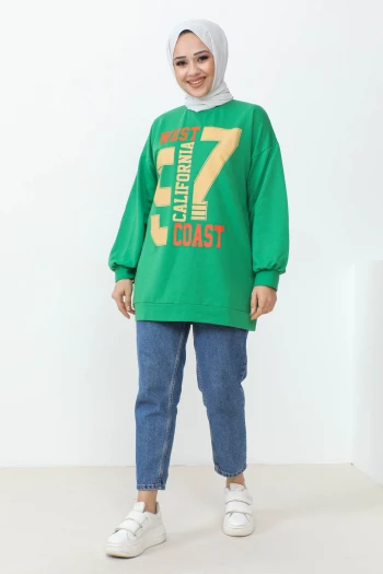 Yeşil West Baskılı İki İplik Sweatshirt