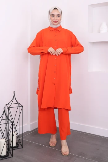 Orange Yan Yırtmaçlı Tunik Pantolon Takım