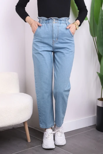 Mavi Bel Lastikli Mom Jeans Pantolon