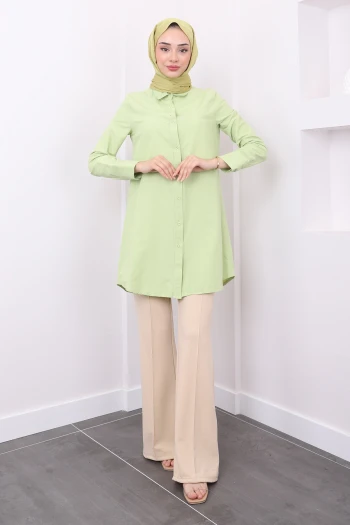 Mint Düğmeli Poplin Tunik