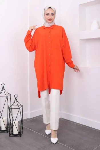 Orange Yırtmaçlı Cepli Tunik