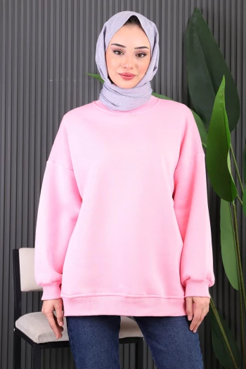 Pembe Şardonlu Üç İplik Sweat