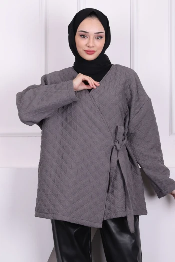 Antrasit Yan Bağlamalı Oversize Kimono