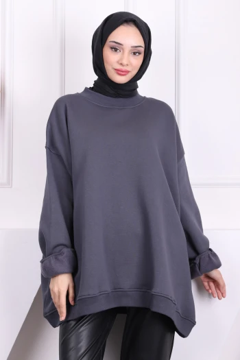 Füme Oversize Üç İplik Sweatshirt