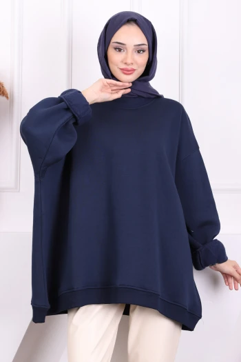 Lacivert Oversize Üç İplik Sweatshirt