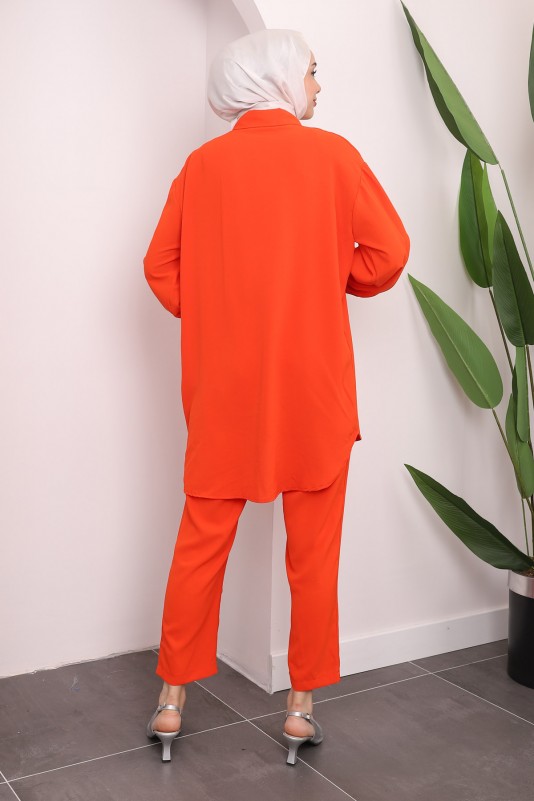 Orange Yakası İşlemeli Tunik Pantolon Takım