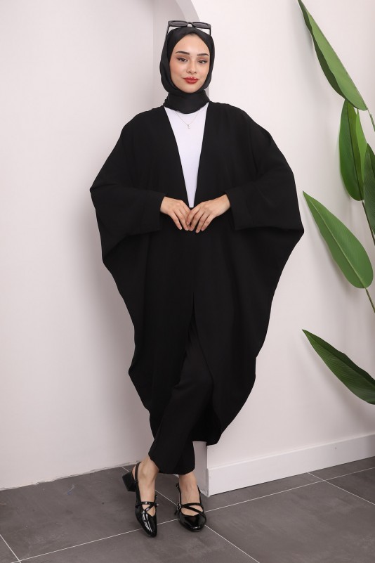 Siyah Kol Detaylı Salaş Kimono