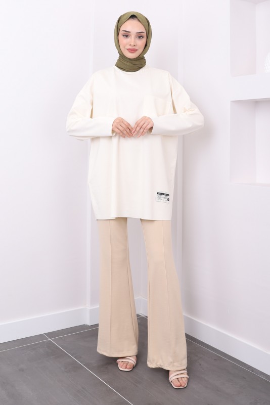 Ekru Oversize Örme Tunik