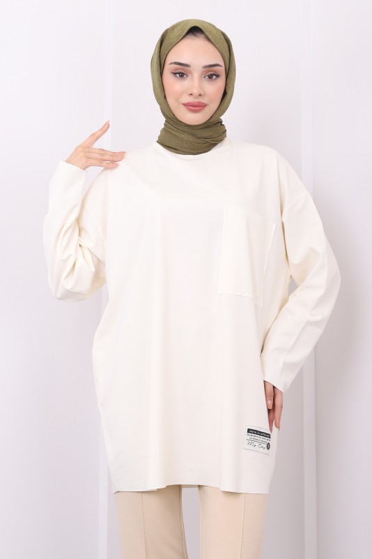 Ekru Oversize Örme Tunik