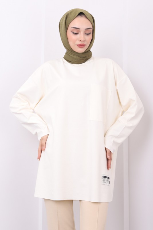 Ekru Oversize Örme Tunik