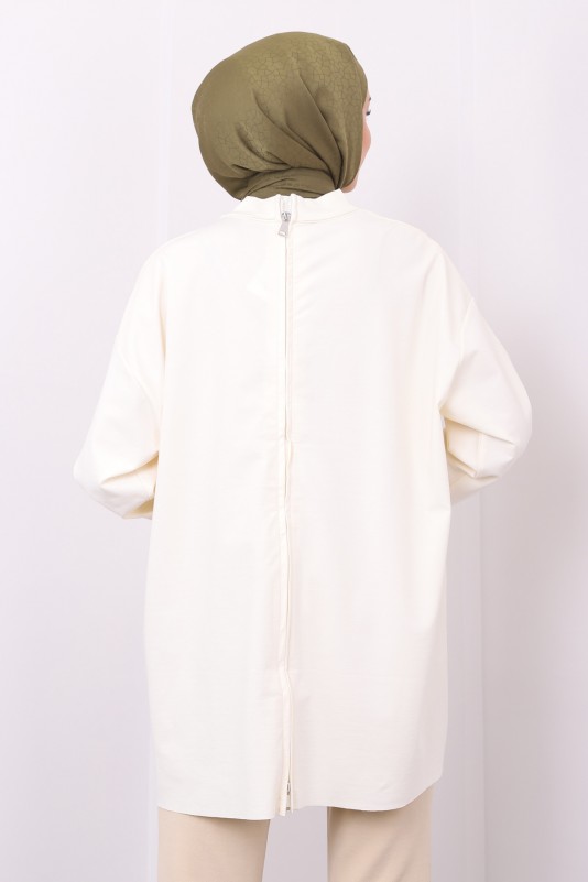 Ekru Oversize Örme Tunik