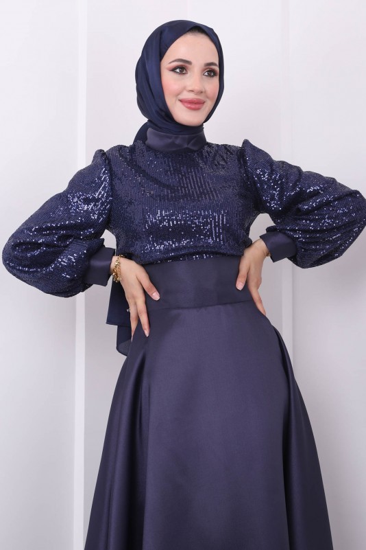 Lacivert Taşlı Ceketli İkili Abaya Takım