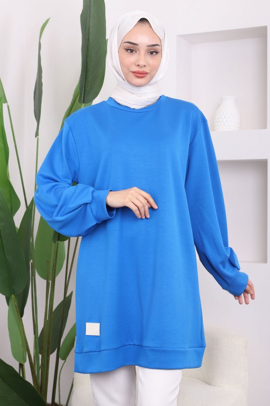 Saks Mavisi Bisiklet Yaka Tunik