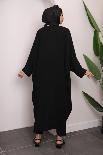 Siyah Kol Detaylı Salaş Kimono