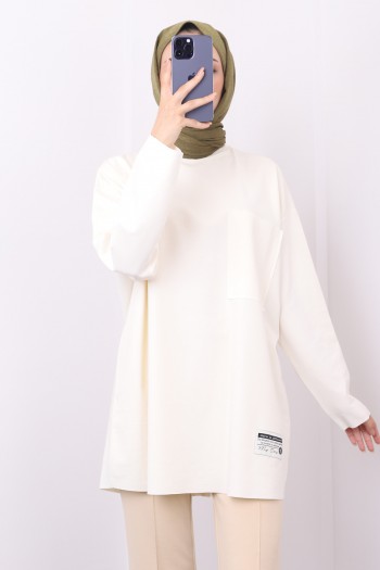 Ekru Oversize Örme Tunik