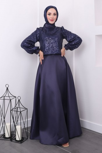 Lacivert Taşlı Ceketli İkili Abaya Takım