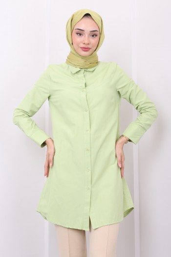 Mint Düğmeli Poplin Tunik