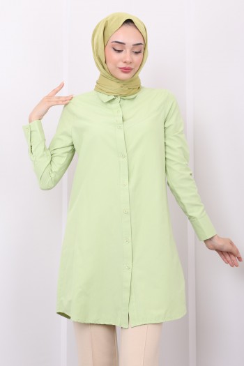 Mint Düğmeli Poplin Tunik