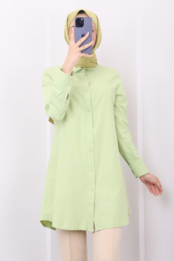 Mint Düğmeli Poplin Tunik