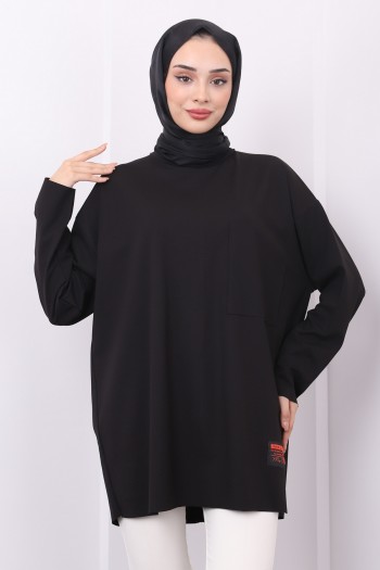 Siyah Oversize Örme Tunik