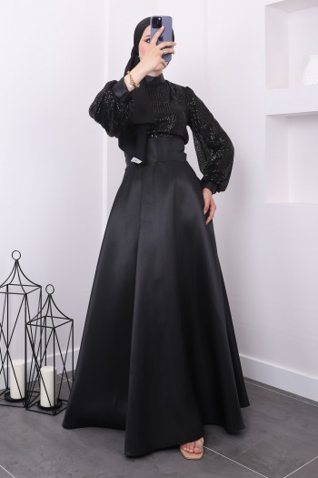 Siyah Taşlı Ceketli İkili Abaya Takım