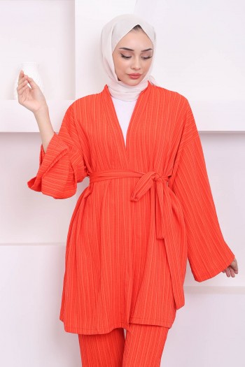 Orange Bel Kuşaklı Pantolon Kimono Takım